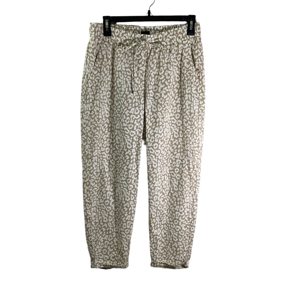 J. Crew Factory Pants - J. Crew Factory Linen Blend Leopard Print Drawstring Tapered Pant